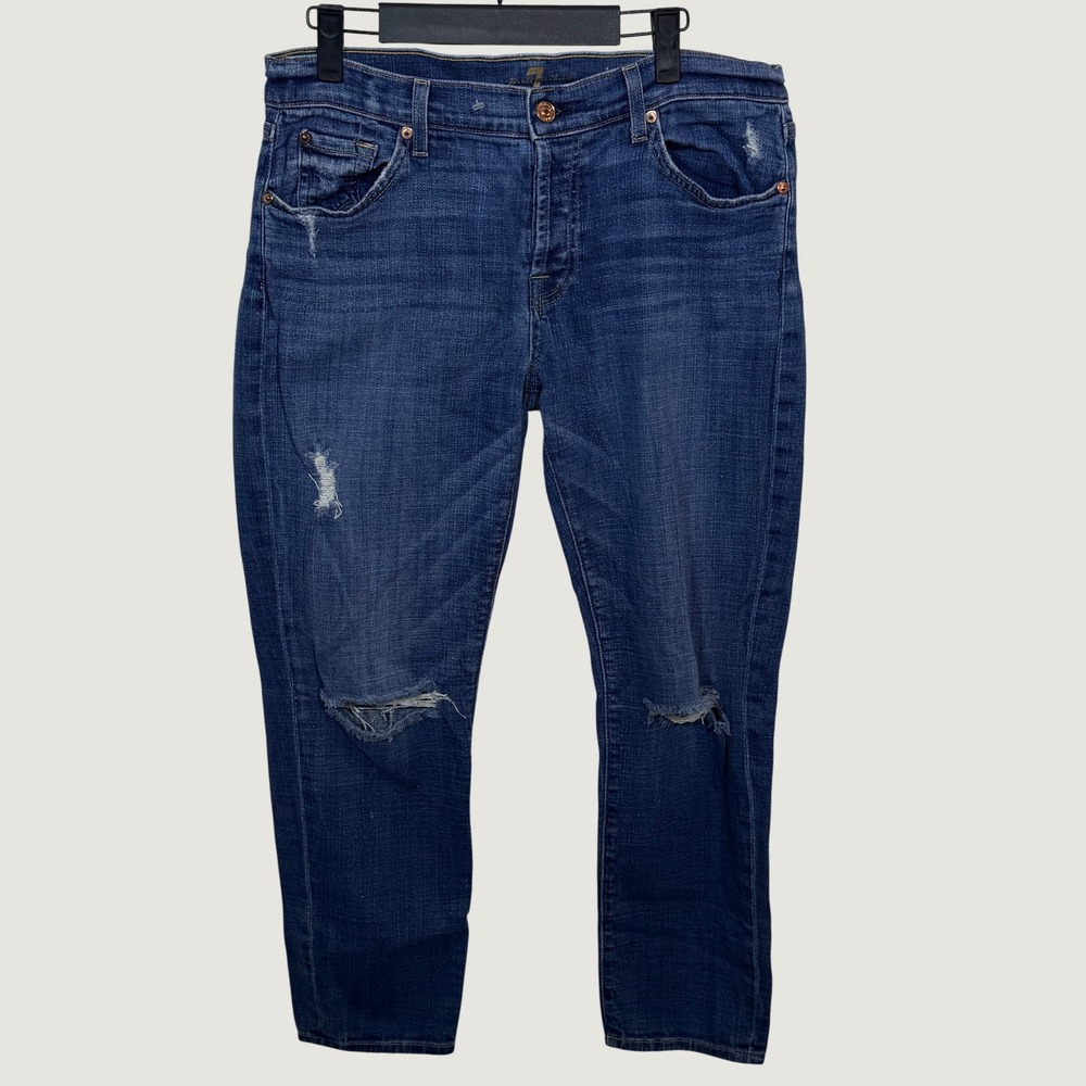 7 For All Mankind Josefina Skinny Boyfriend Womens 28 Blue Distressed Jeans